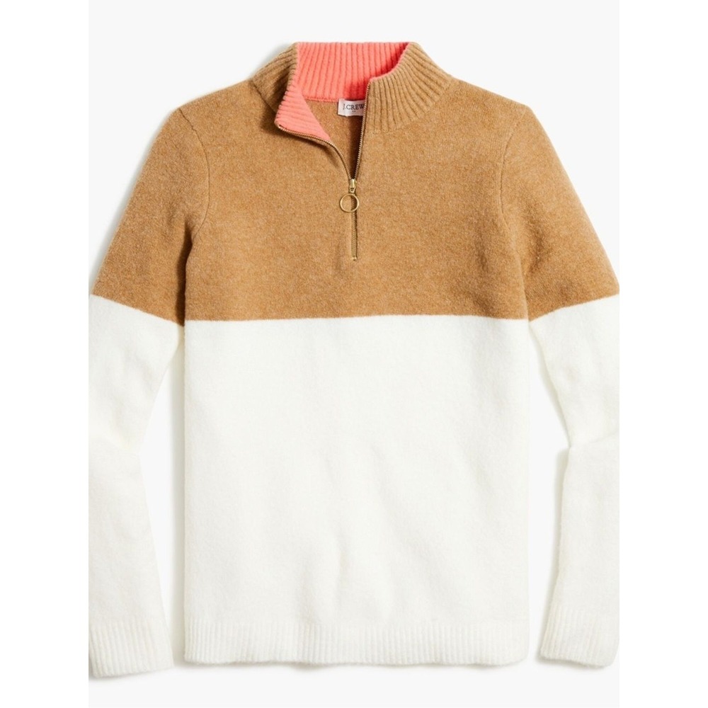 J. Crew Women's Color block Camel and White Half-Zip